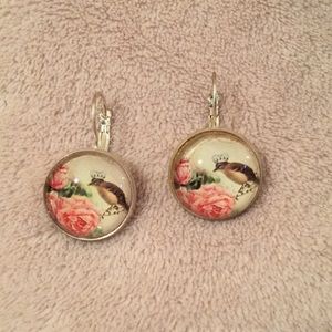 Bird & Crown Glass Cabashon Pierced Earrings NWT